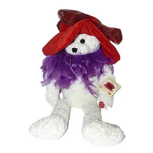 Chantilly Lane Musical Plush White Bear Red Hat Society Purple Boa Sings Works